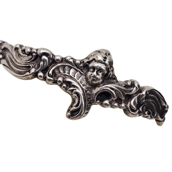 Solid Sterling Silver Cuff Embossed Cherub Angel Bracelet Victorian Revival 24g - Picture 12 of 12